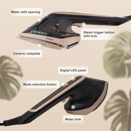 MAGIO Dampfglätter 2-in-1 (Dampfbürste & Reisebügeleisen), Steamer, 1800 W, 30 g/min Dampf, Keramiksohle, LED-Anzeige, Steam-Lock, Anti-Drip, Auto-Off, 200 ml, Kompakt – für Reisen & alle Stoffarten