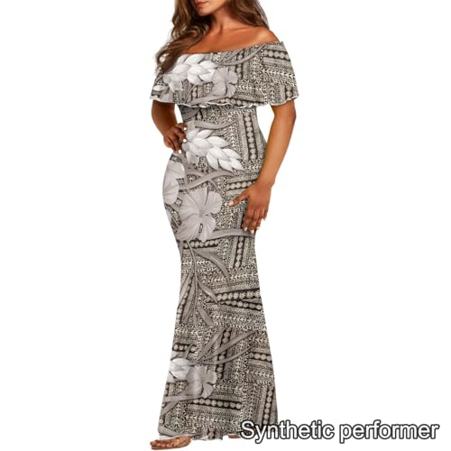 Image of Polynesian Dresses for Women Off Shoulder Maxi Dress Puletasi Samoan Dresses S-7XL