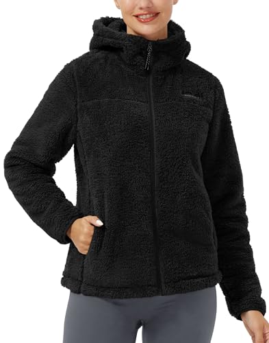Pioneer Camp Women's Fuzzy Fleece Jacket Full Zip Up Lightweight Warm Soft Fleece Coat with hood for Spring Fall Winter2