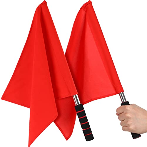 Ganazono 2Pcs Referee Flag Stainless Steel Hand Flag Red Flag Sponge Handle Special Patrol Linesman Performance Official Flag For Sports Events Soccer Volleyball Football Track #TOP16