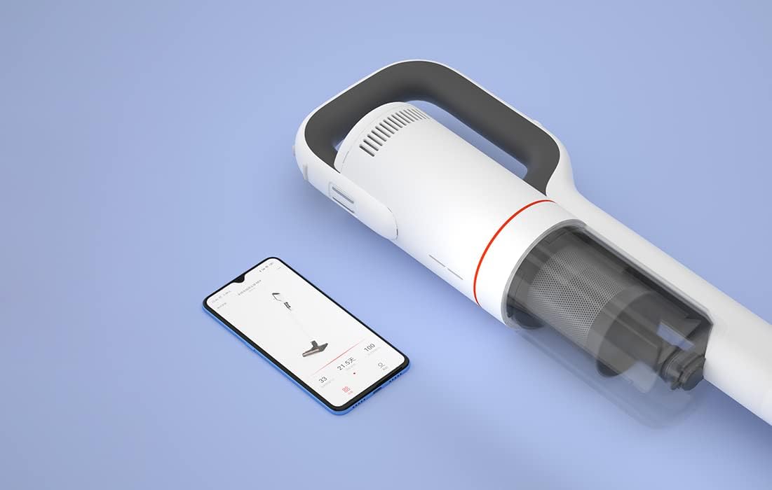 Roidmi X20S main unit next to a smartphone displaying the Roidmi app