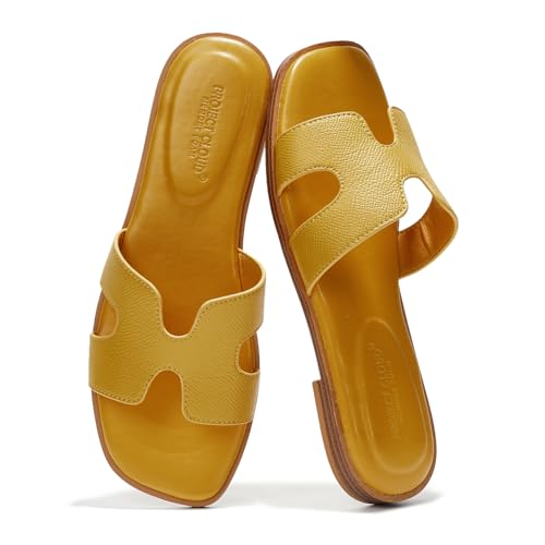 Image of Project Cloud 100% Genuine Leather Sandals for Women 2026 - Fashion Flat Womens Sandals with Memory Foam Insole Slides Sandals Women Footwear - Mules Women's Sandals (Jannel)