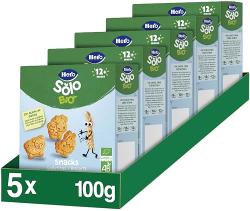 Hero Solo, Galletas de Animales Infantiles con Ingredientes de Agricultura Ecológica, Apto para Bebés a Partir de 12 Meses - Pack de 5x100 g
