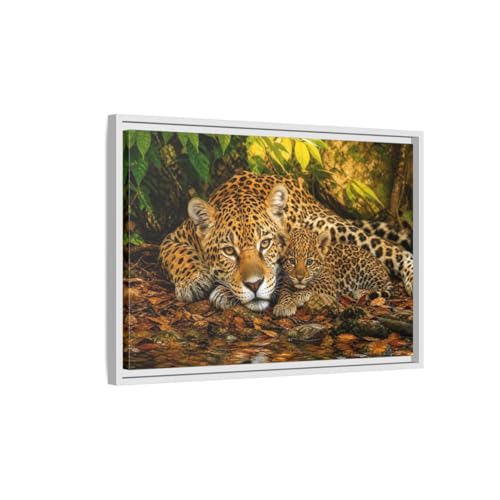Toile jaguar tableau encadré blanc 60x40 cm pour décoration de salon moderne