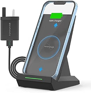 [Upgraded] NANAMI Fast Wireless Charger Stand - 15W Max Smart Auto-Align Qi Induction Charging for Samsung Galaxy S22 S21 S20 S10 S9 S8 and iPhone 14 13 12 11 SE2 XS Max XR X 8 Plus 8, with AC Adapter