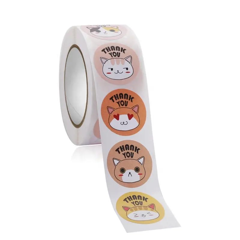 Image of 2000pcs Watercolor Thank You Cat Stickers Round Thank You Cat Self Adhesive Sticker for Paper Small Business Wedding Supplies (4 Thank You Cat Stickers) 25 mm