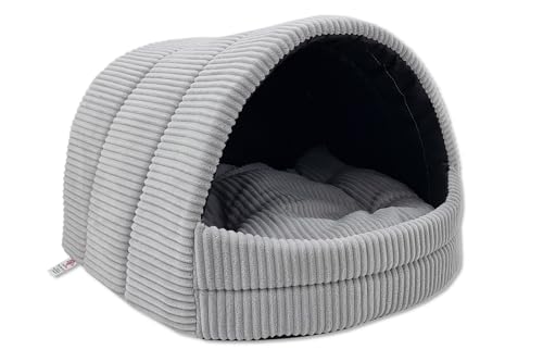 ODOLPLUSZ Hundehütte Hundehöhle Exklusives Haus Hund oder Katze | 2 Größen Komfortabel und Waschbar (Grau aus Cord, S)