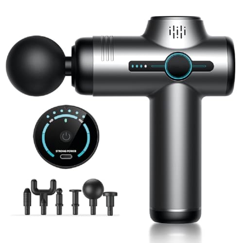 Ticlum Pistola de Masaje Muscular compuesta por 6 Cabezas, 6 Velocidades, Ultra Silenciosa (<40 dB), ligera (420g), portátil, batería de larga duración, para espalda, cuello y piernas