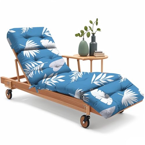 Uthem Outdoor Chaise Lounge Chair Cushion 75.1 x 22.8 x 4.7 Inches 100% Waterproof Replacement Cotton Patio Pool Lounge Chair Cushion for Outdoor Furniture with Ties, Blue Leaf
