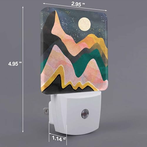 Image of LED Night Light,Mountains Night Sky Moon Colorful Illustration LED Night Light Plug into Wall with Dusk to Dawn Light Sensor White Energy Efficient Nightlight for Hallway Living Room Kitchen