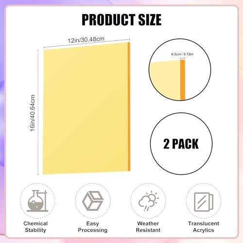 Image of Lesnlok Fluorescent Yellow Acrylic Sheets 1 /8 inch Thick 3mm 2 Pack 12 x 16 Clear Plexiglass Sheets,for Sign,Craft,Painting,Laser Cutting (12 inchx 16 inch, Fluorescent Yellow, 2)