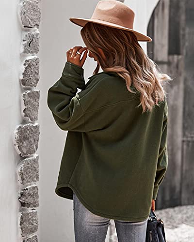 Womens Long Sleeve Fleece Jacket Button Down Pocket Fall Winter Lapel Outerwear Coat (Army Green,Xl) #TOP2