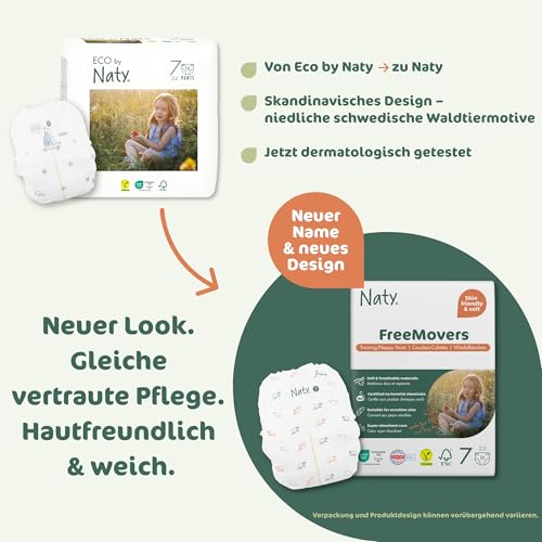 Naty FreeMovers Baby Pants Windeln | Windelhöschen zertifiziert hautverträglich | Weich & ohne Duftstoffe | Saugstark & Auslaufsicher | Dermatologisch getestet | Größe 7 (16+ kg) | 64 Stück