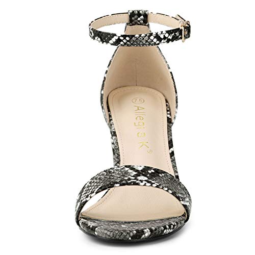 Allegra K Allegra K Women's Snakeskin Heels Ankle Strap Black Snake Chunky Heel Sandals 9 M US