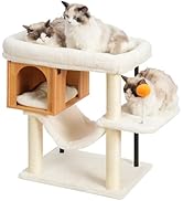 Heybly Kratzbaum, Mit Extra Großer Plüschplattform 54 x 40cm Und Holzhaus Gesamthöhe 57.5 cm Eise...