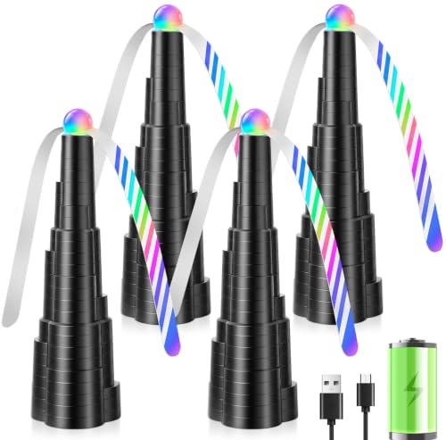 AMFLOWER Fly Fans for Tables, USB Powered Rechargeable Food Fan, Portable Bug Fan with Led Light, Tabletop Fly Spinner with Soft Blades for Picnic, Party, Restaurant, Kitchen, and BBQ, 4 Pack by AMFLOWER - Used condition - US$21.84