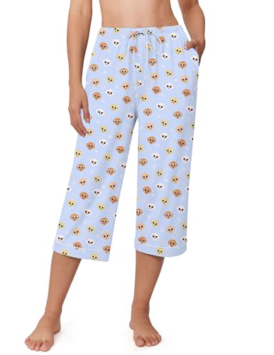 Image of Ekouaer Womens Pajamas Pants Capri Pj Bottoms with Pockets Sleep Pants | Comfy Drawstring Printed Soft Lounge Pants for Home, Daliy Wear