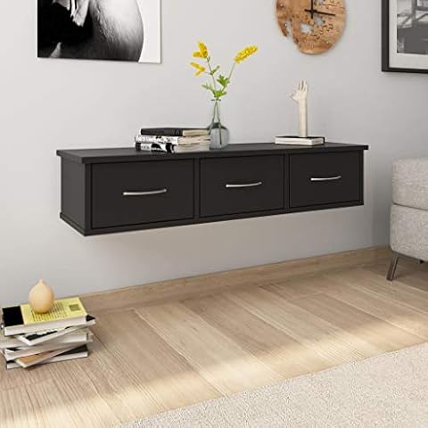 Wall Drawer Shelf/Wall Drawer Storage Black 90x26x18.5 cm Chipboard Cover