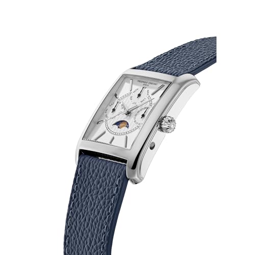Frederique Constant Men's Swiss Made Classic Carré Moonphase Quartz Silver Stainless Steel Case Watch and Navy Leather Strap Style: FC-265S4C62