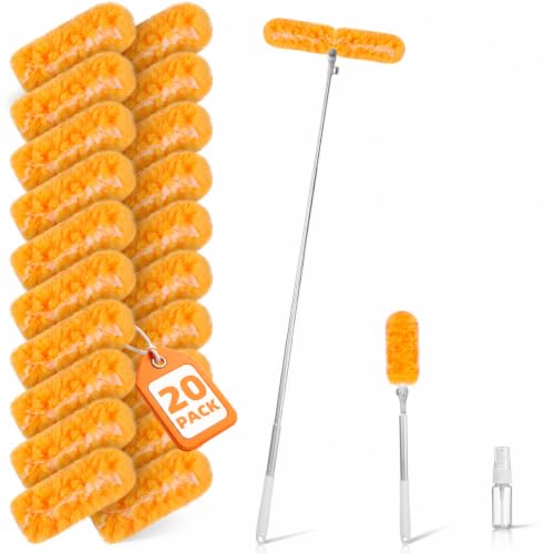 Image of 6 ft Extendable Duster Kit with 20 Refills for Swiffer Duster | 360 Heavy Duty Duster Refills, 5X Microfibers Trap Dust, Long Extended Handle for Ceiling Fan, Vents and Hard to reach Areas