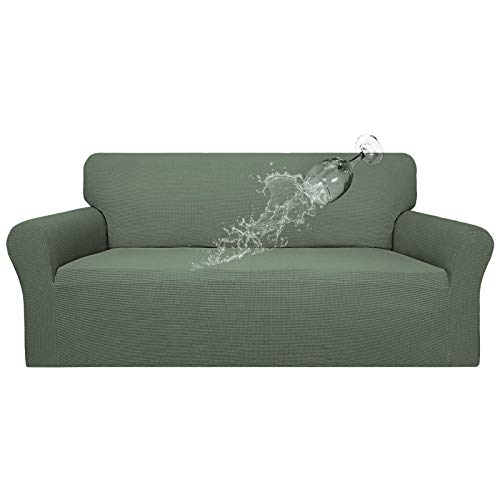 Image of Easy-Going 100% Waterproof Couch Cover, 3 Cushion Couch Slipcover for Sofa | Leakproof Sofa Cover, Stretch Jacquard Furniture Protector Against Stain Spill from Kids, Pets, Dog (Sofa, Grayish Green)