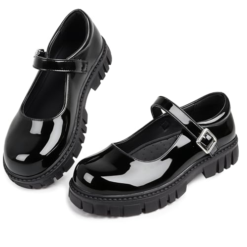 Wulubaba Girls Dress Shoes Black Mary Jane Flats School Uniform Shoes for Toddler Little and Big Girls Black 11