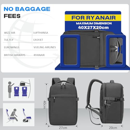 Xkdoai Mochila 40x30x20 Mochila Viaje Cabina Avion para Ryanair Wizz Air Easyjet Equipaje de Mano Bolsa Antirrobo Resistente Al Agua - imagen 3