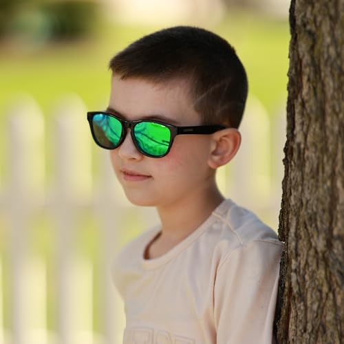 Image of COASION Classic Retro Kids Polarized Sunglasses for Boys & Girls Age 2-9 | UV400 Shatterproof Lightweight Sun Glasses with Brand Logo, Toddler Beach Outdoor Travel Sunnies, Children Summer Must-Haves