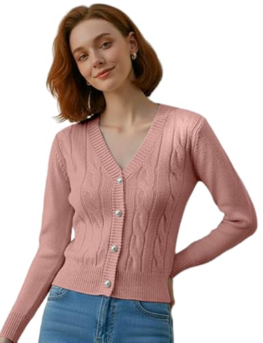 Image of Women's Casual Slim Fit Cardigan Sweaters Long Sleeve Button Down Lightweight Waist Length