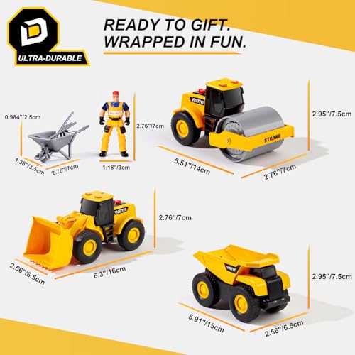 Image of 5 PCS Construction Vehicles Toy Set for Kids - Friction Powered Bulldozer, Dump Truck & Road Roller with Lights & Sounds, Sandbox Beach Sand Toys for Toddlers Boys Girls Ages 3-5 4-8, Birthday Gift