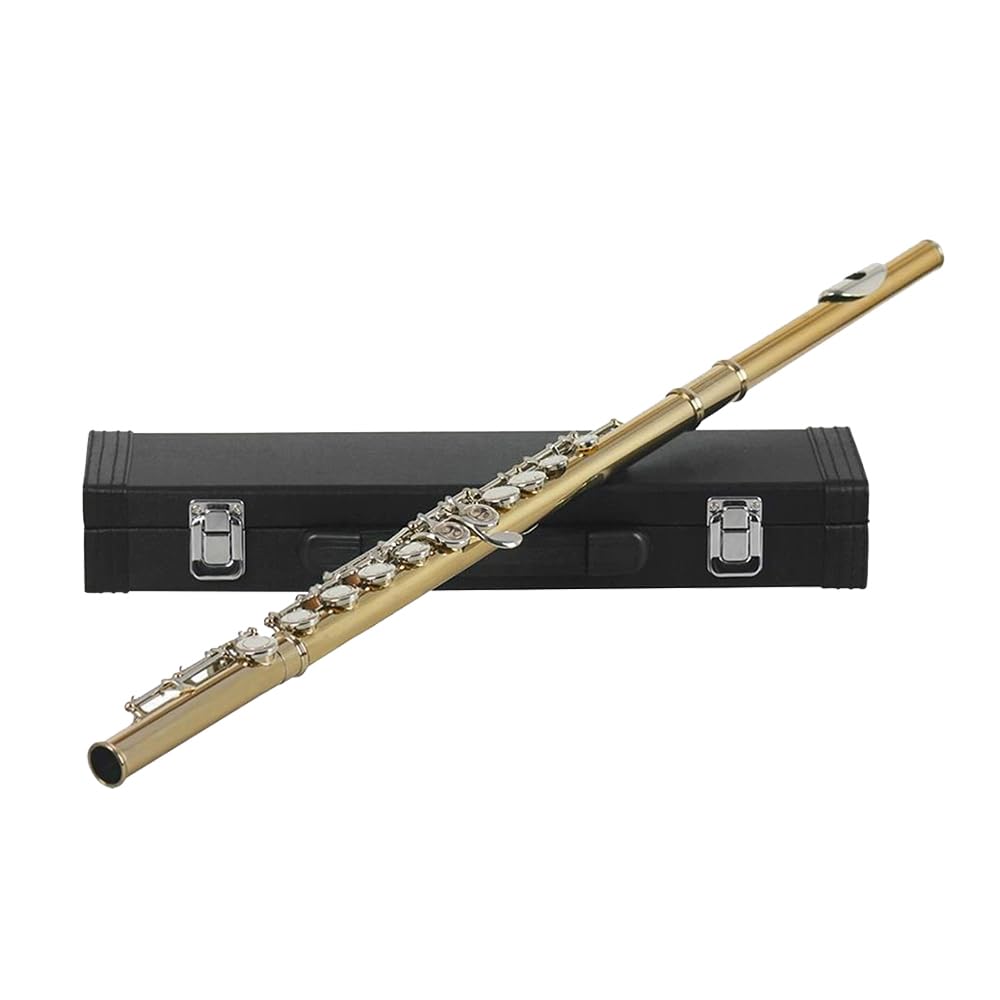 HCZKIUJY 16 Hole Flute C Key Multicolor Flute, Nickel Plated Closed Keys/Plus E Key, Professional Brass Instrument Flute,J (E)