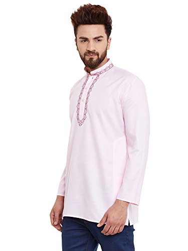 Kurta rosa de mezcla de algodón para hombre que evita arrugas y mantiene el frescor 4