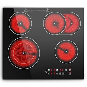 KICHPOWER Glaskeramikkochfeld 4 Platten, Einbau Kochfeld 60cm, Herdplatte 4 Kochfelder, 6600W, Doppel & Ovale Kochzone, 9 Heizstufen, Touch, Timer, Restwärmeanzeige, Kindersicherung, für alle Töpfe