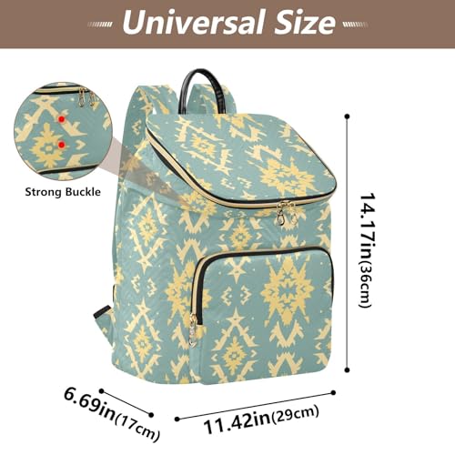 KLL Teal and Yellow Tribal Pattern Women Backpack Premium Casual Ladies Shoulder Bag for Yoga Sports Travel3