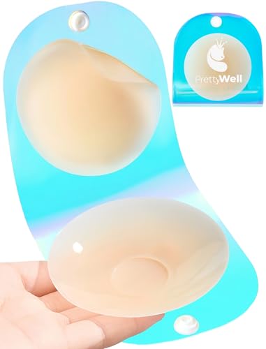 PRETTYWELL Nipple Covers for Women Waterproof Sticky Nipple Pasties Reusable Thin Silicone Nipple Petals with Non Adhesive Center Beige