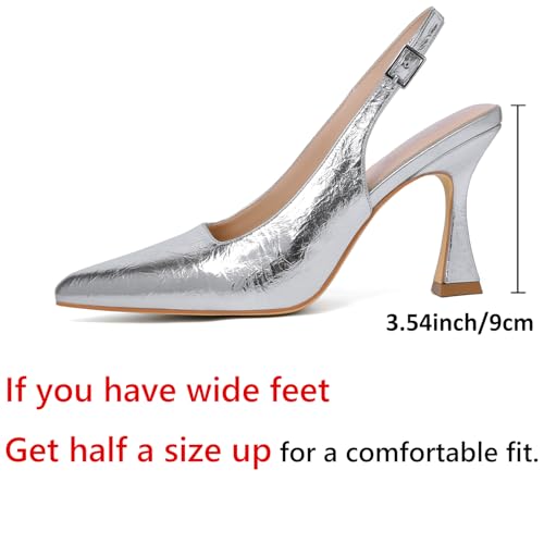 Image of Susanny Slingback Kitten Heels Elegant Dressy Pumps for Women Closed Pointy Toe Sexy Chunky High Heels Wedding Bride Prom Party Dress Shoes