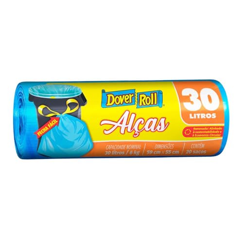 Dover-Roll Alças 30L Azul, Rolo com 20 Sacos para Lixo