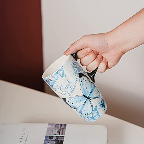 Topadorn Ceramic Mug with Lid and Gift Box Latte Mug Coffee Cup,17oz.Blue Butterfly - Image 7