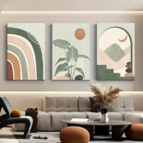 Décoration d'intérieur salon avec affiches vertes Boho soleil
