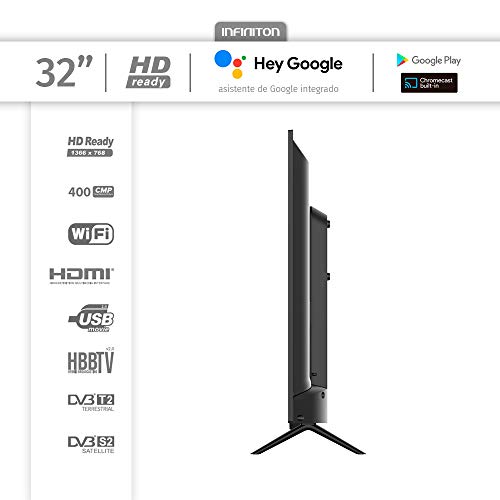 INFINITON-INTV-32AF430–Televisor-Smart-TV-32-HD–Android-90–Google-Assistant–HBBTV–3X-HDMI–2X-USB-DVB-T2CS2-Modo-Hotel–Clase-A