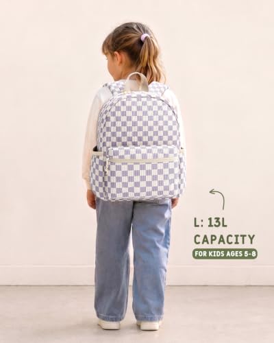 Image of Kids Backpack for Girls and Boys Ages 5-8 | 15inch Corduroy Backpack Kids Bookbag for School Preschool Kindergarten Daycare Daypack-Purple Checkered