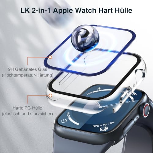 Image of LK Case for Apple Watch Series9 /Series8 /Series7 45mm with Screen Protector | 2Pack Touch Sensitive Ultra-Thin Bumper Full Protective Cover Hard PC Case Tempered Glass for iWatch 45mm, Clear