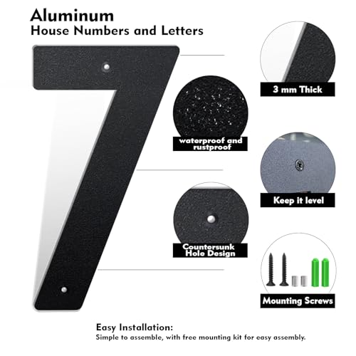 6 Inch Black Aluminum Floating House Address Numbers and Letters for Outside, Modern Metal Door Numbers for Home Office Apartment (A)