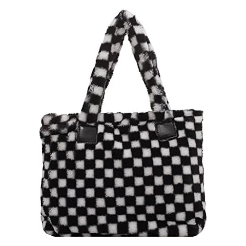 Fluffy Tote Bag Checkerboard Pattern Top-handle Bag Winter Lady Soft Warm Crossbody Shoulder Bag For Women Girls Handbags & Shoulder Bags Cover
