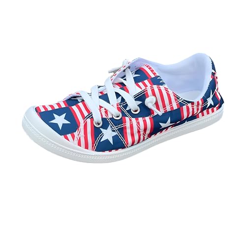 Women's American Flag Canvas Sneakers - Patriotic Star & Stripes Casual Lace-Up Shoes | Comfortable Breathable Everyday Walking Shoes​