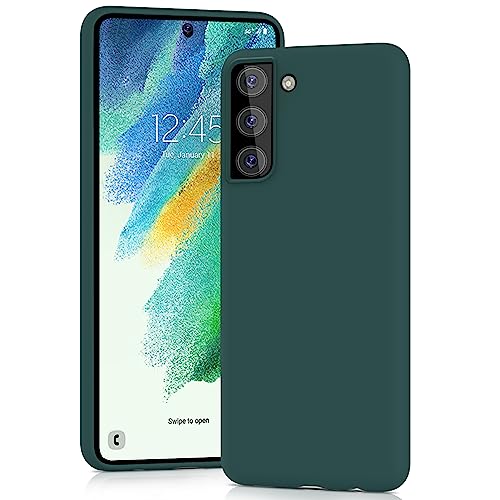 YATWIN Silicone Case for Samsung Galaxy S21 FE Soft-Touch Shockproof Slim Durable Phone Cover - Dark Green