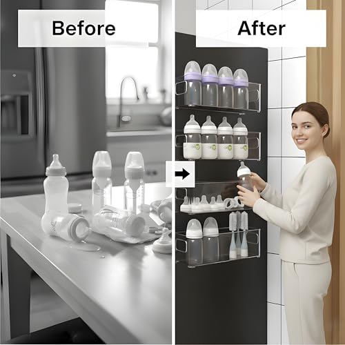 MGY 4Pack Clear Magnetic Baby Bottle Organizer for Refrigerator, Space-Saving Storage Container for Baby Bottles,Bottle  - Additional View