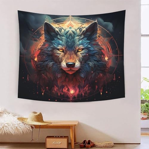 Tapisserie murale loup 3D 180x230 cm en tissu pour déco salon