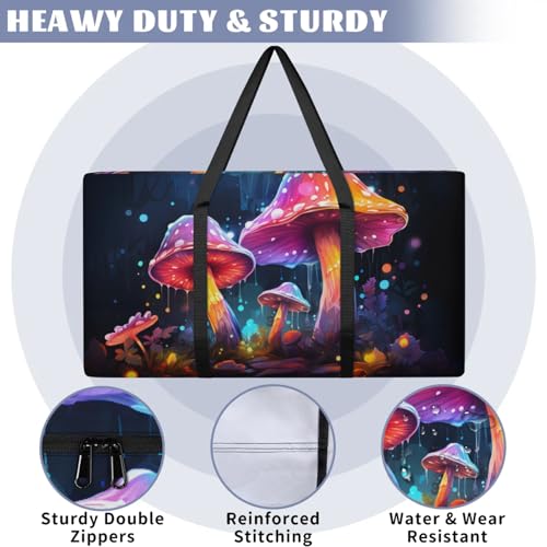 Bright Mushrooms Extra Large Moving Bags Heavy Duty Storage Bags Artistic Mushrooms Cloth Wrap Around Handles Double Zipper Reusable Convenient Foldable Storage Tote for Travel Camping Space Save3