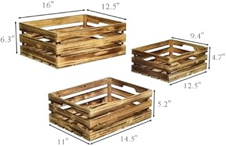 Wooden Crates Set of 3 - Large Rustic Wood Nesting Crates for Decoration, Display, Storage Boxes brown wooden crates farmers market deco wooden crates (Brown)